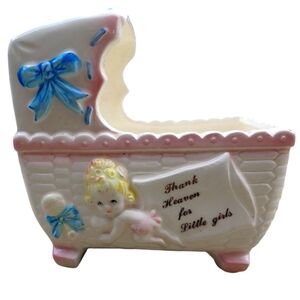 Vintage Rubens Ceramic Girl Baby Cradle Planter